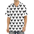 Black And White Rooster Pattern Print Aloha Shirt