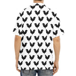 Black And White Rooster Pattern Print Aloha Shirt