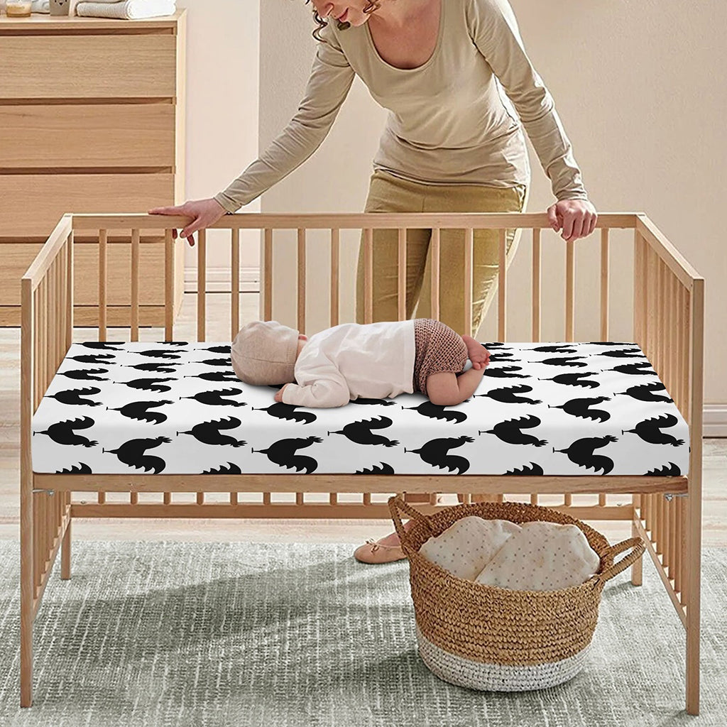 Black And White Rooster Pattern Print Baby Crib Sheet