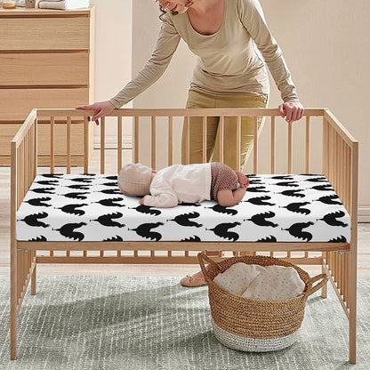 Black And White Rooster Pattern Print Baby Crib Sheet
