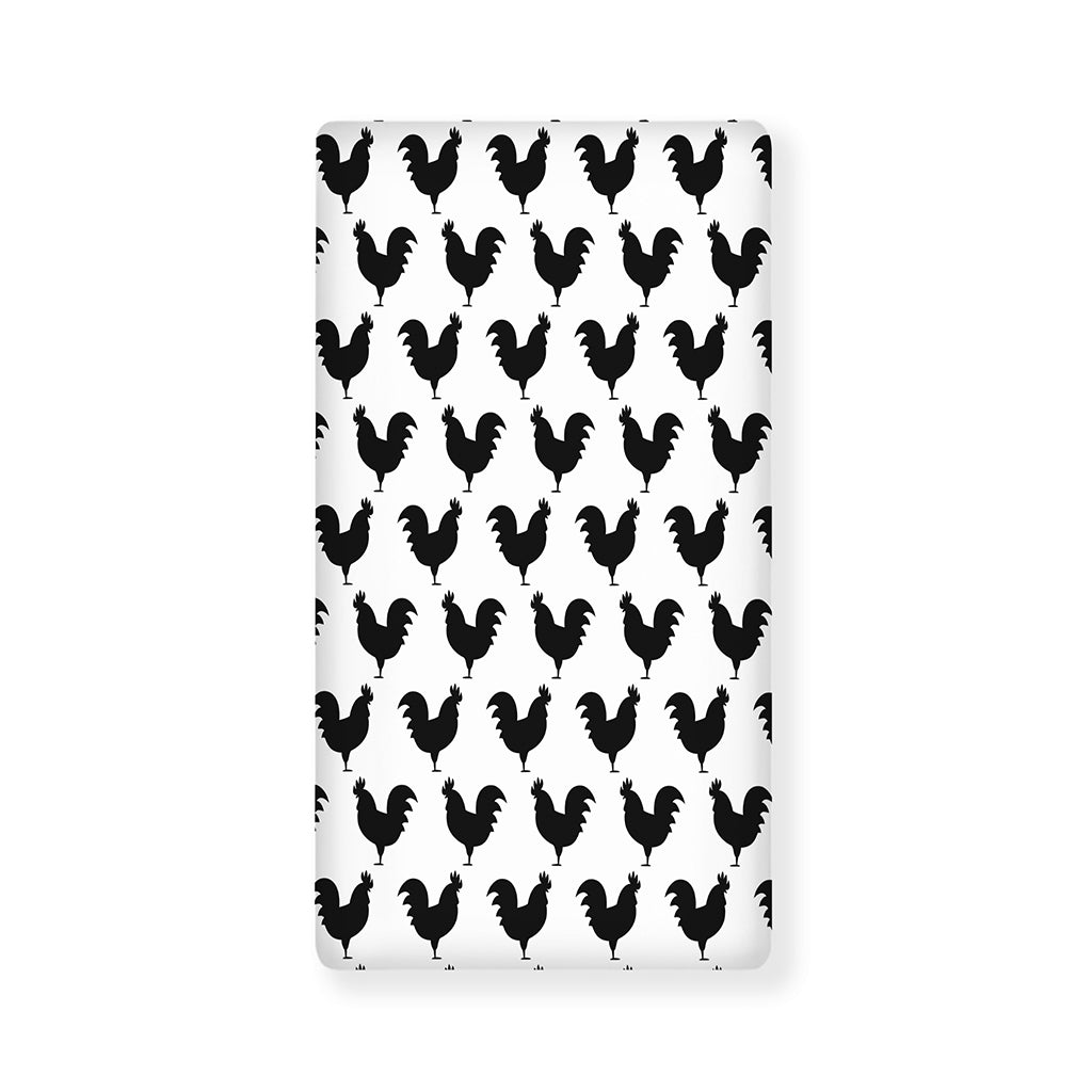 Black And White Rooster Pattern Print Baby Crib Sheet
