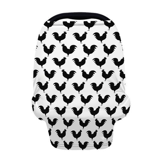 Black And White Rooster Pattern Print Baby Seat Cover
