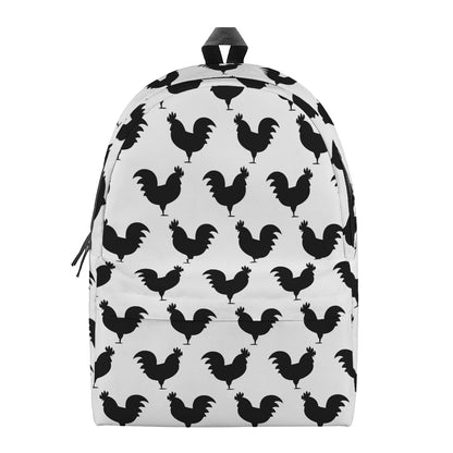 Black And White Rooster Pattern Print Backpack