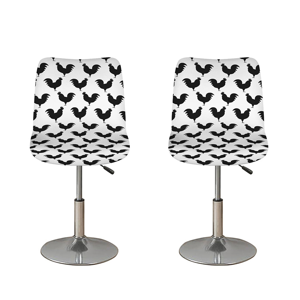 Black And White Rooster Pattern Print Bar Stool Covers