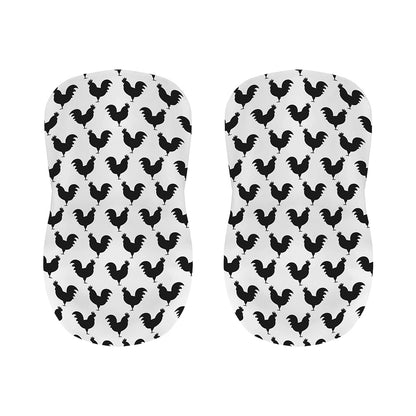 Black And White Rooster Pattern Print Bar Stool Covers