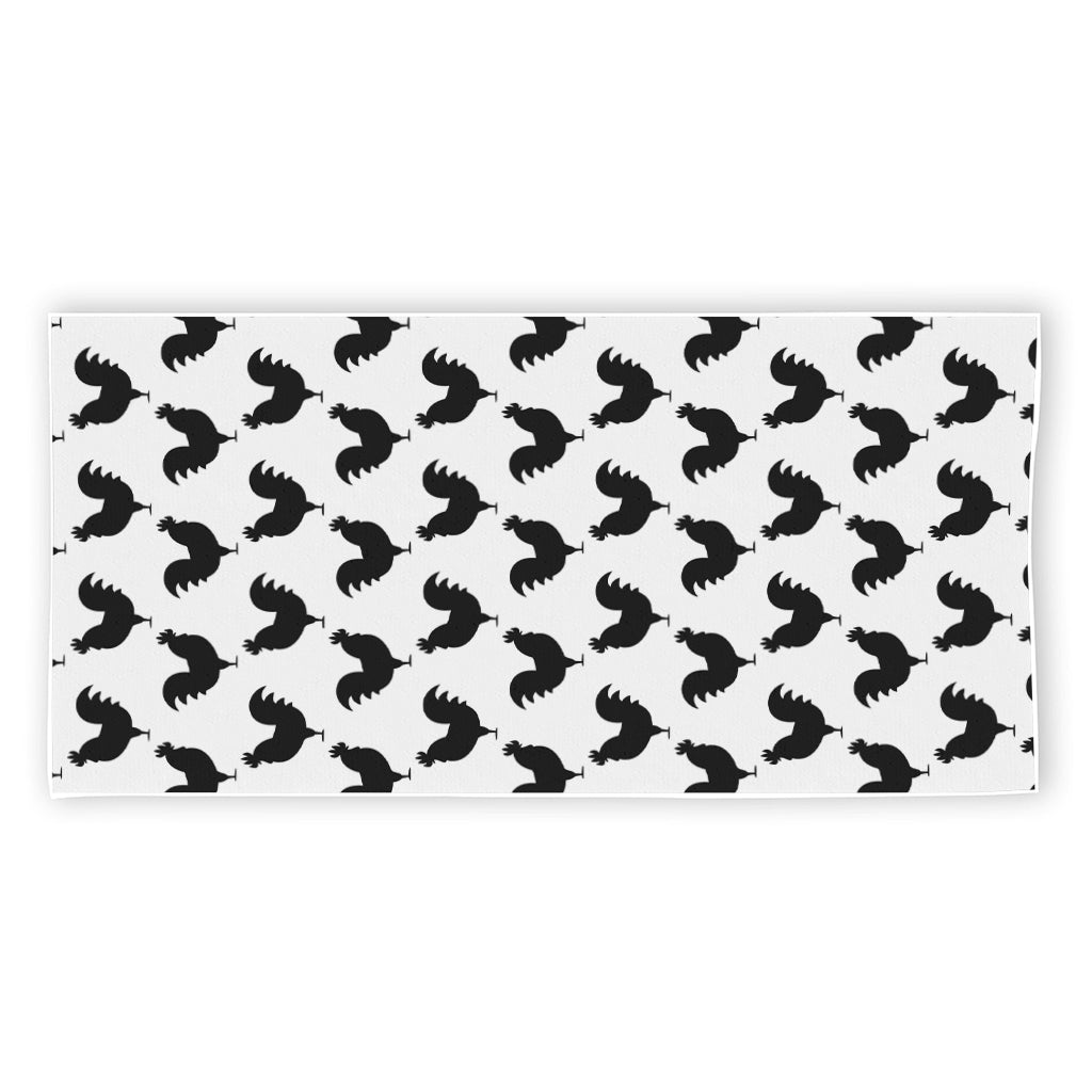 Black And White Rooster Pattern Print Beach Towel