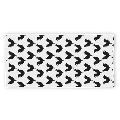 Black And White Rooster Pattern Print Beach Towel
