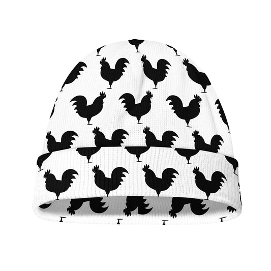 Black And White Rooster Pattern Print Beanie