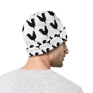 Black And White Rooster Pattern Print Beanie