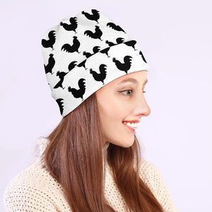 Black And White Rooster Pattern Print Beanie