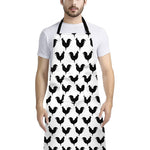 Black And White Rooster Pattern Print Bib Apron With Pocket