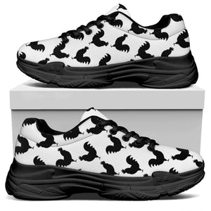 Black And White Rooster Pattern Print Black Chunky Shoes