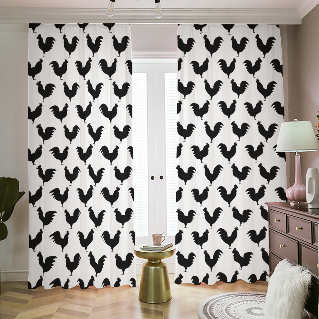 Black And White Rooster Pattern Print Blackout Pencil Pleat Curtains