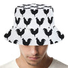 Black And White Rooster Pattern Print Bucket Hat