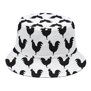 Black And White Rooster Pattern Print Bucket Hat