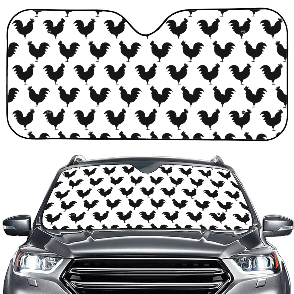 Black And White Rooster Pattern Print Car Windshield Sun Shade