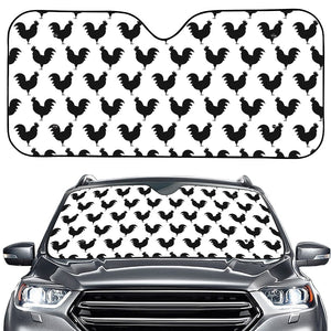 Black And White Rooster Pattern Print Car Windshield Sun Shade