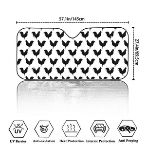 Black And White Rooster Pattern Print Car Windshield Sun Shade