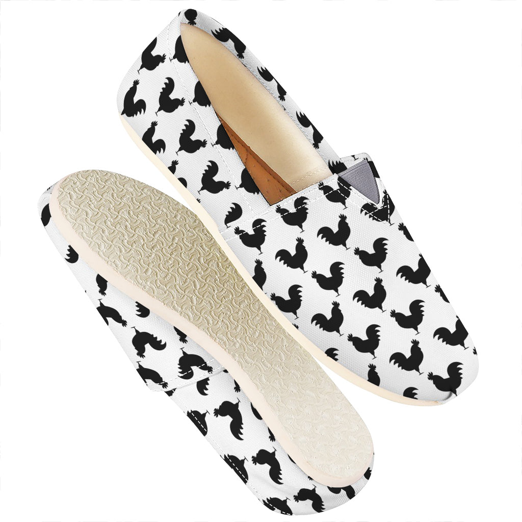 Black And White Rooster Pattern Print Casual Shoes