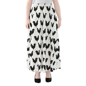 Black And White Rooster Pattern Print Chiffon Maxi Skirt