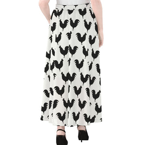 Black And White Rooster Pattern Print Chiffon Maxi Skirt