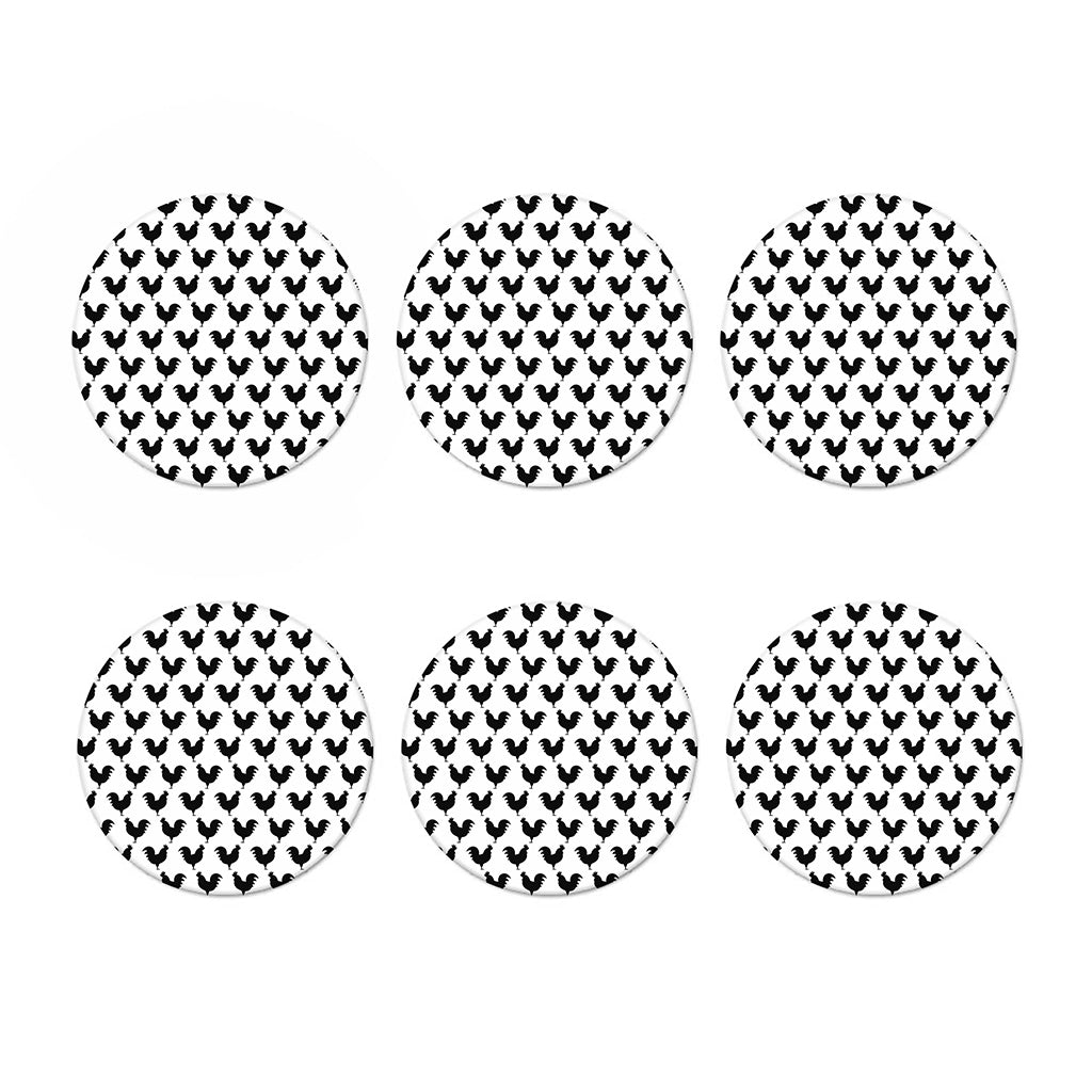 Black And White Rooster Pattern Print Coaster Set
