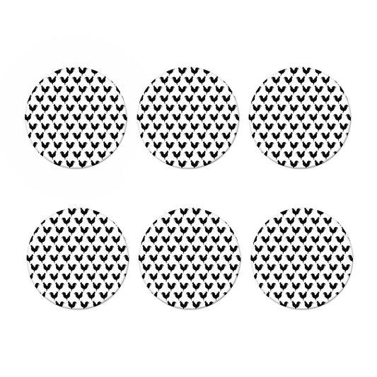 Black And White Rooster Pattern Print Coaster Set