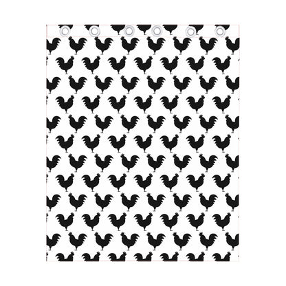 Black And White Rooster Pattern Print Curtain