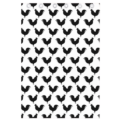 Black And White Rooster Pattern Print Curtain