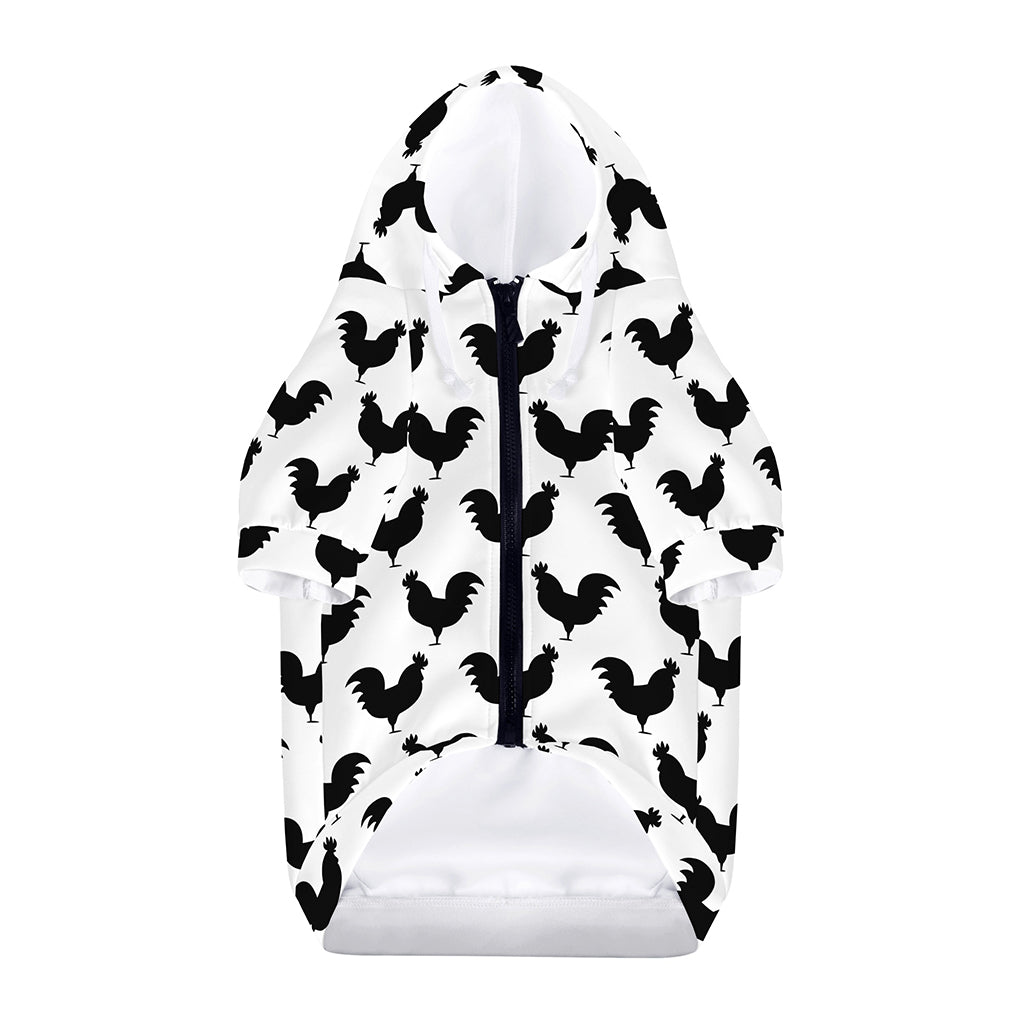 Black And White Rooster Pattern Print Dog Zip Up Hoodie