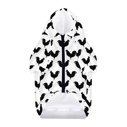 Black And White Rooster Pattern Print Dog Zip Up Hoodie