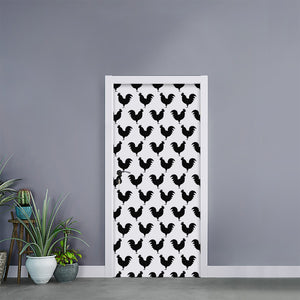 Black And White Rooster Pattern Print Door Sticker