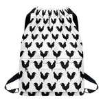 Black And White Rooster Pattern Print Drawstring Backpack