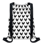 Black And White Rooster Pattern Print Drawstring Backpack