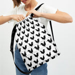 Black And White Rooster Pattern Print Drawstring Backpack
