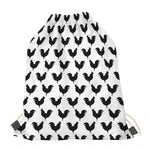 Black And White Rooster Pattern Print Drawstring Bag