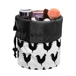 Black And White Rooster Pattern Print Drawstring Makeup Bag