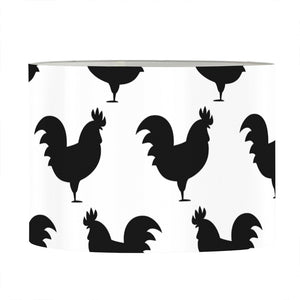 Black And White Rooster Pattern Print Drum Lamp Shade