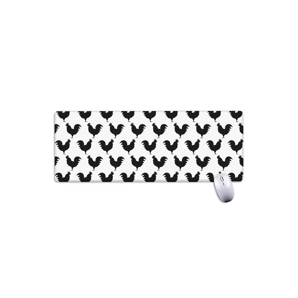 Black And White Rooster Pattern Print Extended Mouse Pad