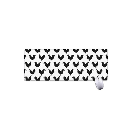 Black And White Rooster Pattern Print Extended Mouse Pad