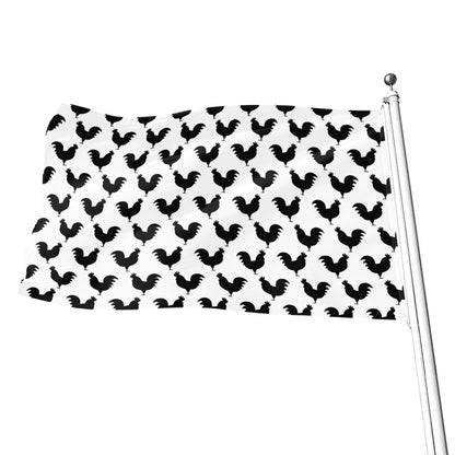 Black And White Rooster Pattern Print Flag