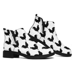 Black And White Rooster Pattern Print Flat Ankle Boots