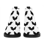Black And White Rooster Pattern Print Flat Ankle Boots