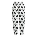 Black And White Rooster Pattern Print Fleece Lined Knit Pants