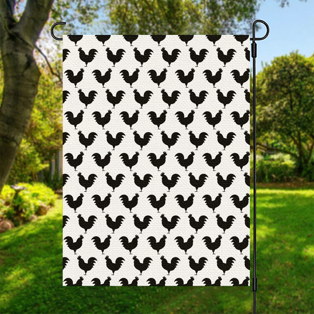 Black And White Rooster Pattern Print Garden Flag