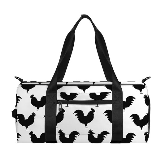 Black And White Rooster Pattern Print Gym Bag