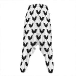 Black And White Rooster Pattern Print Hammer Pants