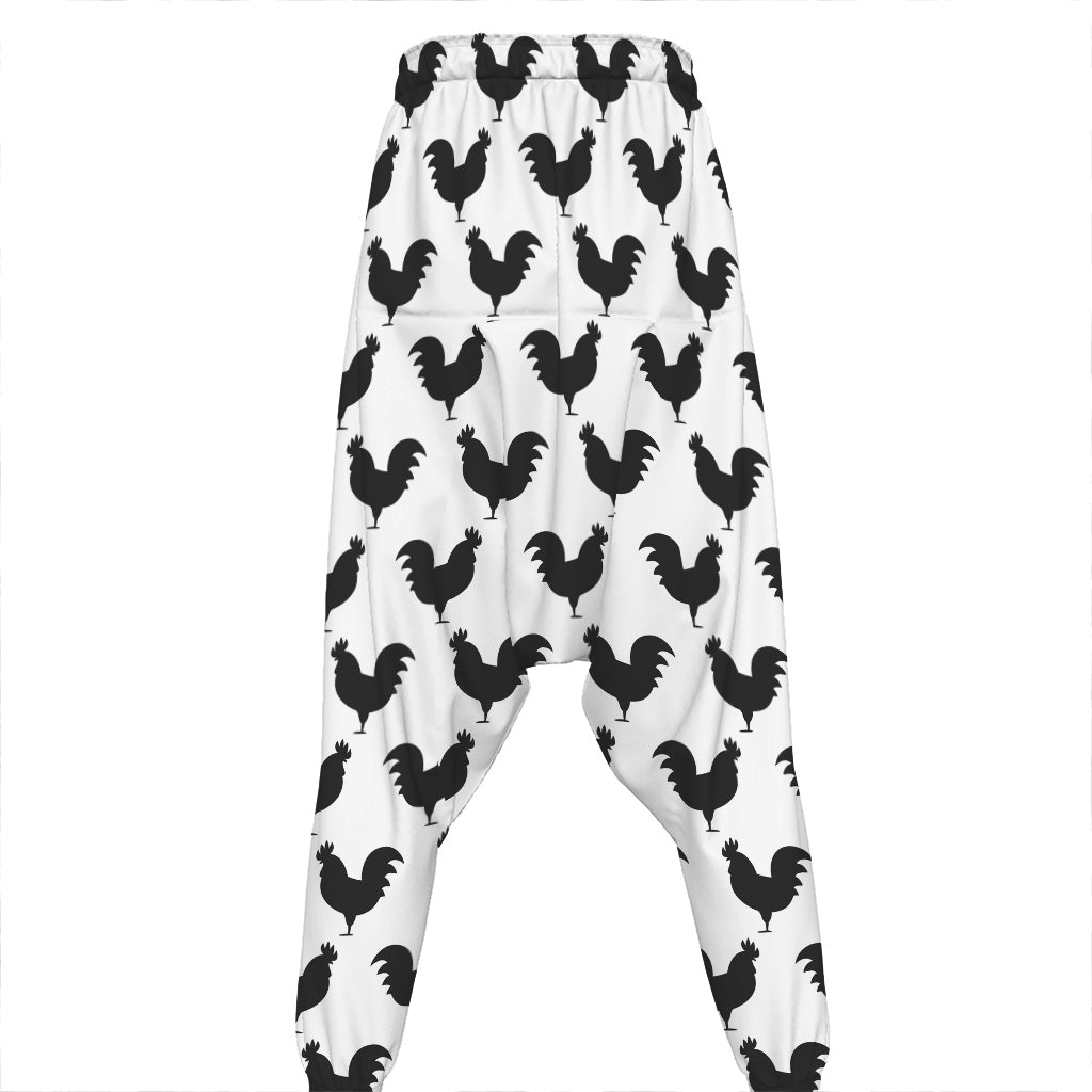 Black And White Rooster Pattern Print Hammer Pants
