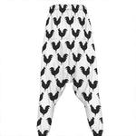 Black And White Rooster Pattern Print Hammer Pants