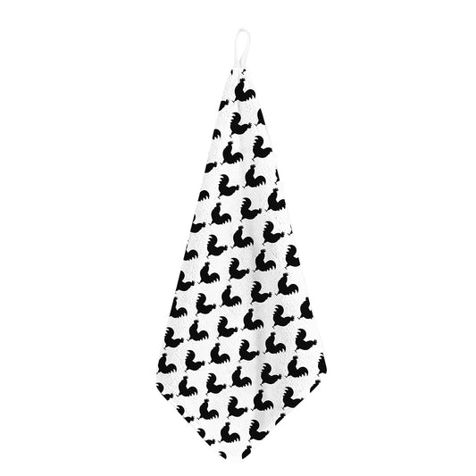 Black And White Rooster Pattern Print Hand Towel